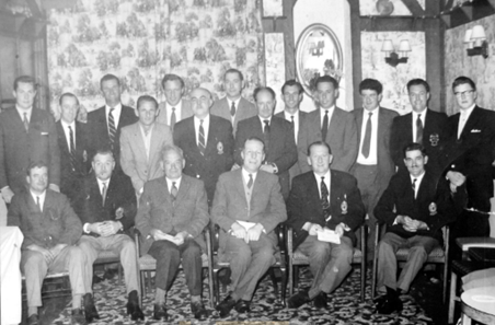 Denbigh Boxing Club dinner in the function room 1960s. The last landlord of the Talbot Hotel is 6th from left on the back row